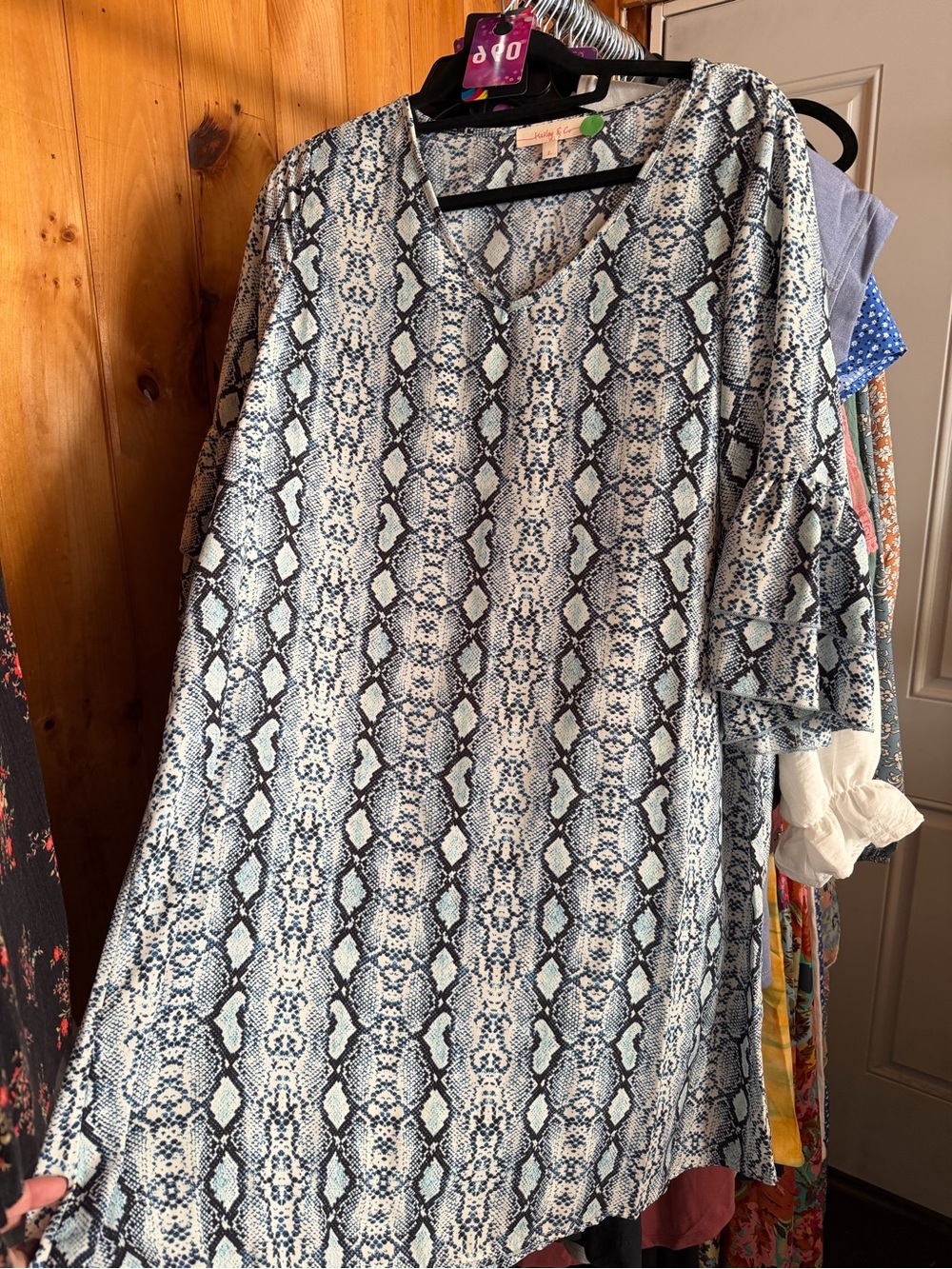 Women's Blue Snake-Print V-Neck Dress